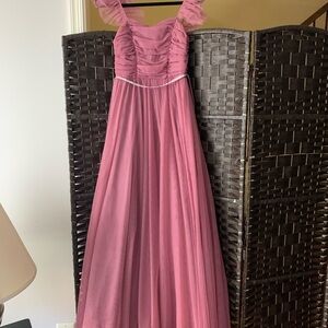 Elegant Pink Gown with Ruffled Straps